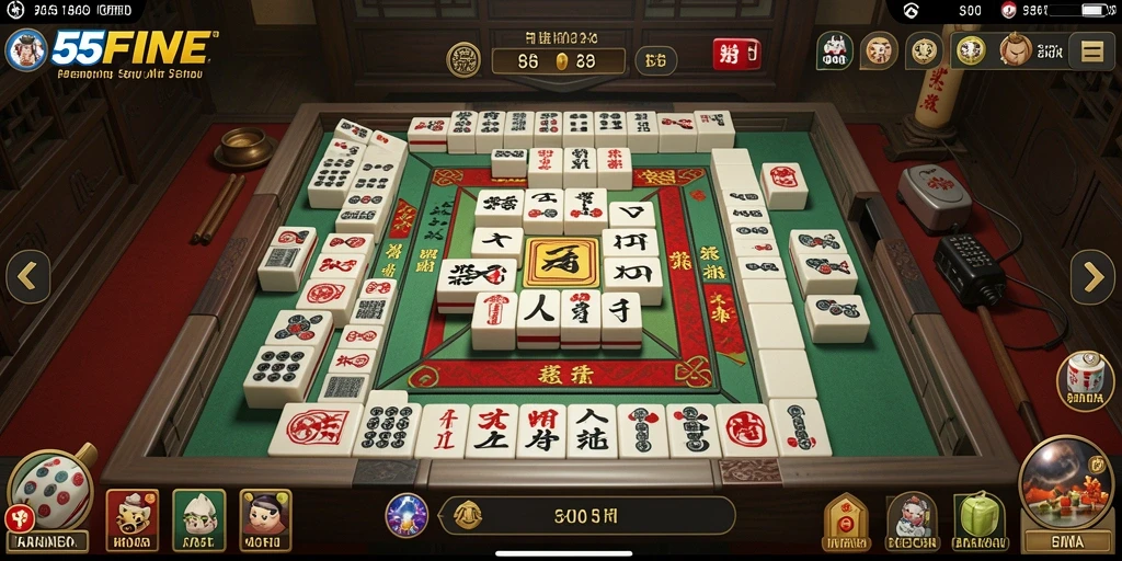 Tampilan gameplay menarik dari 55FIVE yang penuh tantangan Mahjong.
