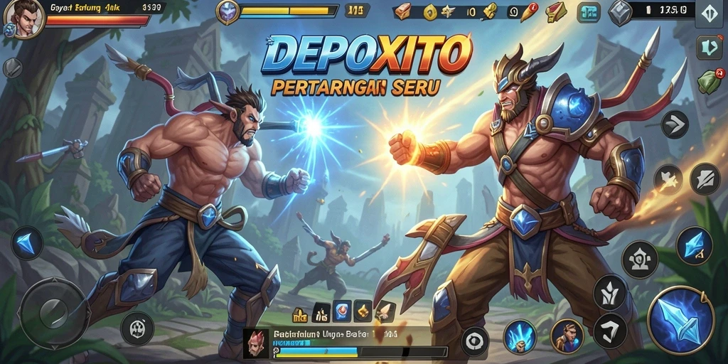 Tangkapan layar DEPOXITO menampilkan pertarungan epik antara dua karakter kuat.