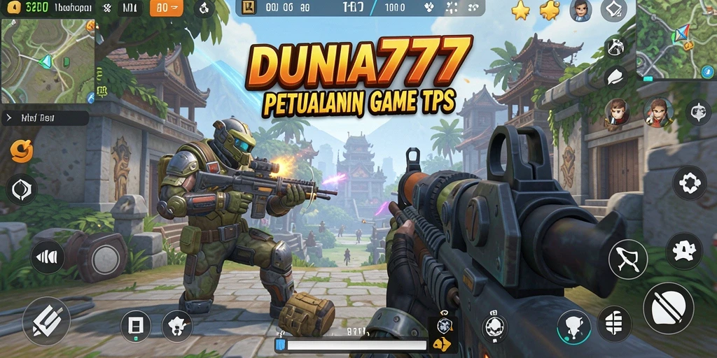 Screenshot utama DUNIA777 menampilkan pertarungan seru di arena TPS.