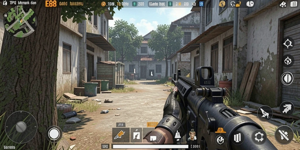 Tangkapan layar E88 menampilkan aksi gameplay TPS yang mendebarkan.