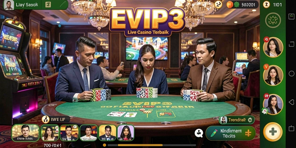 Tampilan gameplay Live Casino yang interaktif dan mendebarkan di EVIP3.