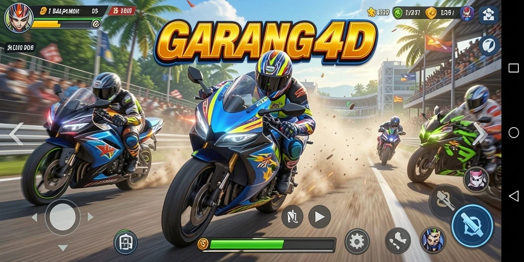 Screenshot gameplay GARANG4D menampilkan balapan motor yang seru dan cepat.