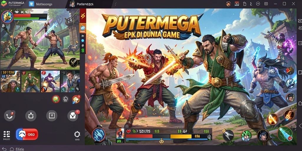 Gameplay PUTERMEGA menampilkan pertarungan seru dan karakter unik.