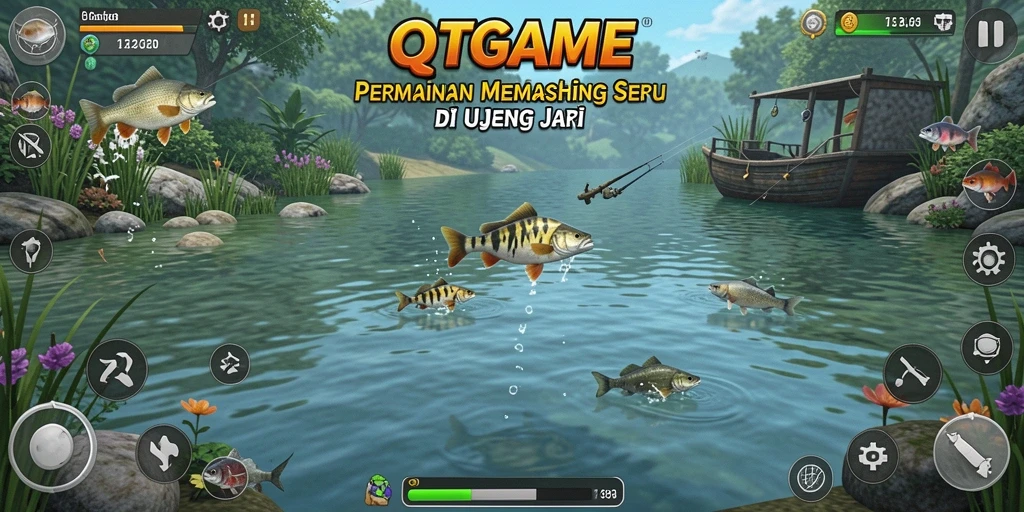 Tampilan gameplay QTGAME yang menarik dan penuh aksi memancing.
