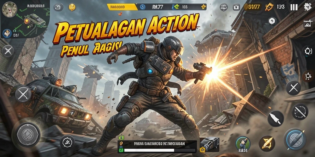 Tangkapan layar menampilkan aksi seru dalam game RK77.